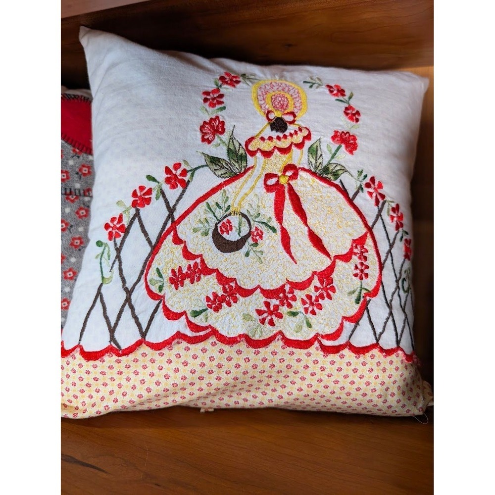 Debbe's Victorian Girl VINTAGE Linen Upcycled Pillow!